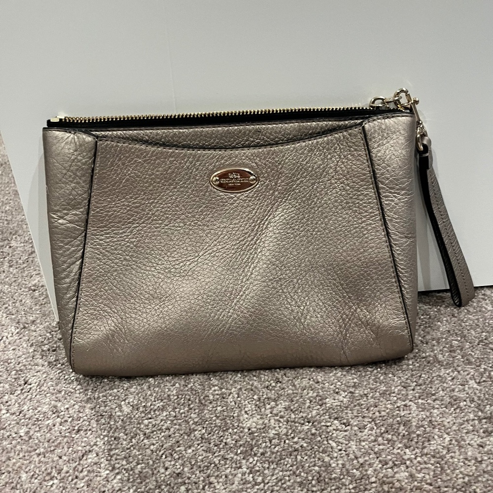 Coach leather metallic oversized wristlet